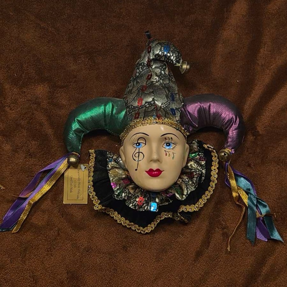 Mardi Gras Colorful Jester Mask with Hat